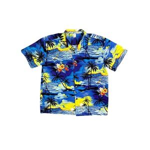 Palmwave Hawaii Shirt Mens 2XL Blue Hawaiian Aloha Palm Tree Surfer